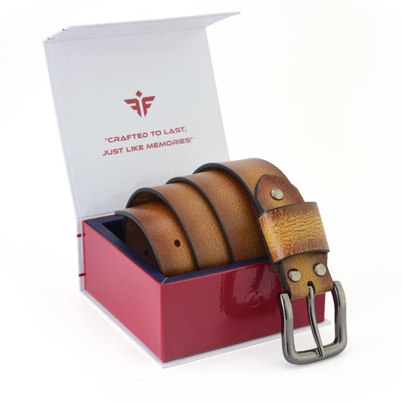 Vintage Leather Belt  For Men - Burnt Gold Full Grain  - Free Personalization - Picture 5 of 15